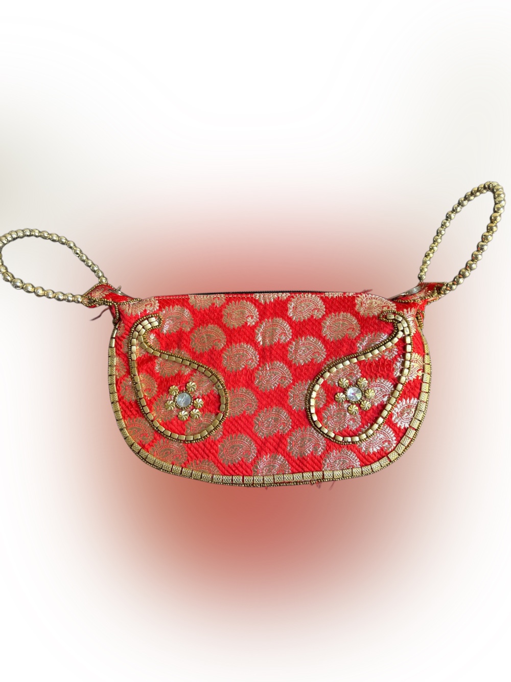 Source Unknown Red and Gold Beaded Evening Clutch
